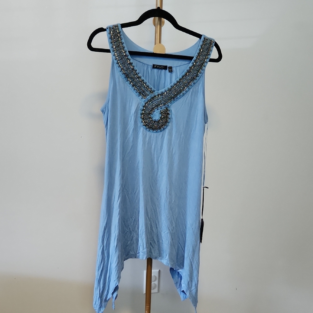 Nwt FYLO Light Blue Embellished Top